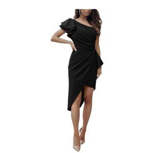 NEW BTFBM One Shoulder Cocktail Dress Ruffle Sleeve Women's XL